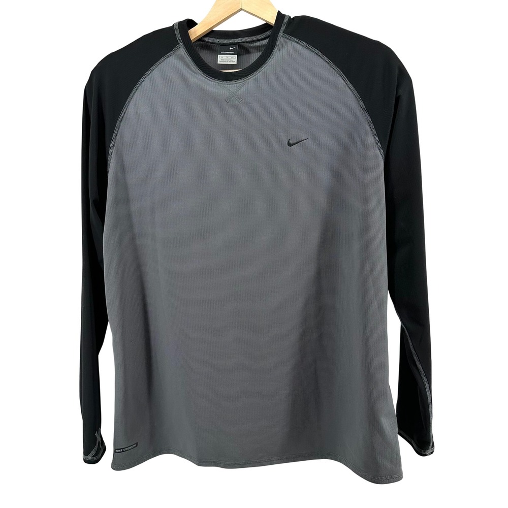 Nike Sphere Dry Mens XL Long Sleeve Training Shirt Grey Black Raglan Waffle Knit